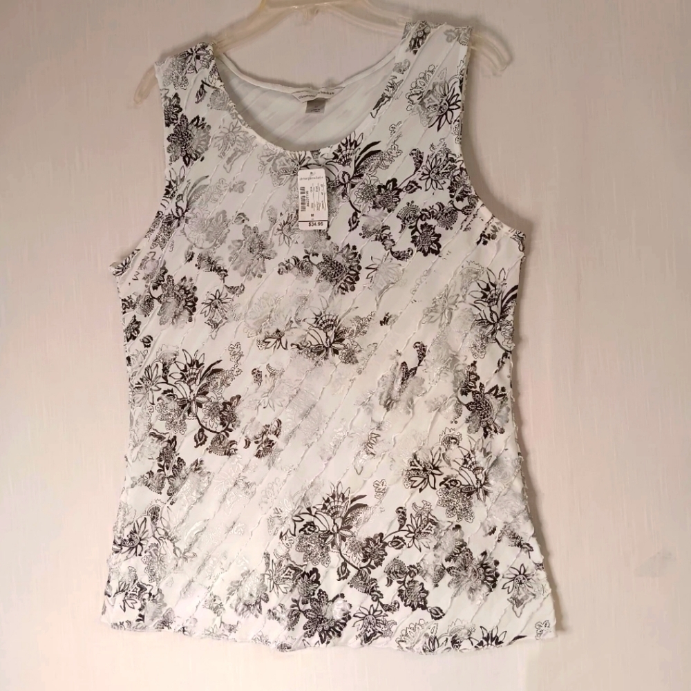 Christopher & Banks Basic top ruffles silver Metallic Boho Sleeveless sz M.